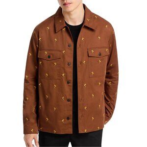 Hugo Boss Men's Long Sleeve HUGO Enalu Floral Embroidery Utility Overshirt Brown